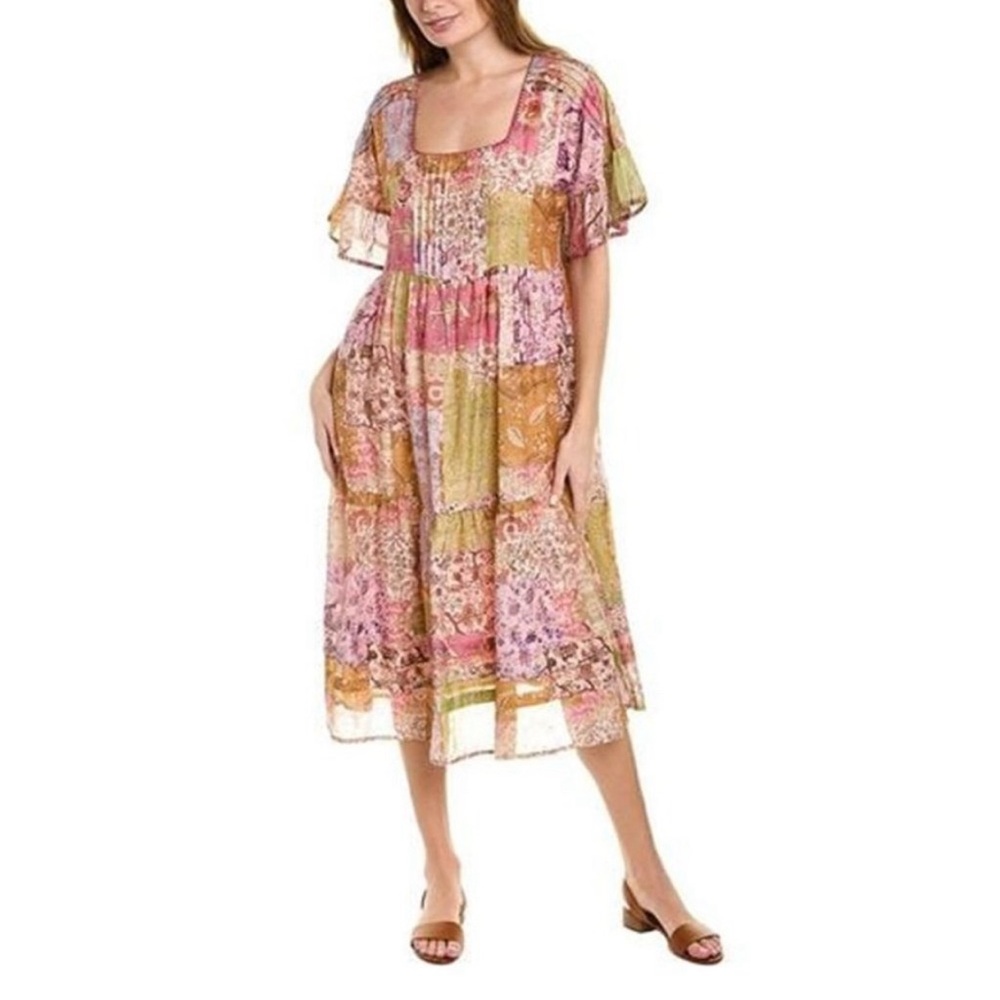 Johnny Was Floral Silk Dress Pink Macy Pastel Patchwork Fairy SZ Extra Small